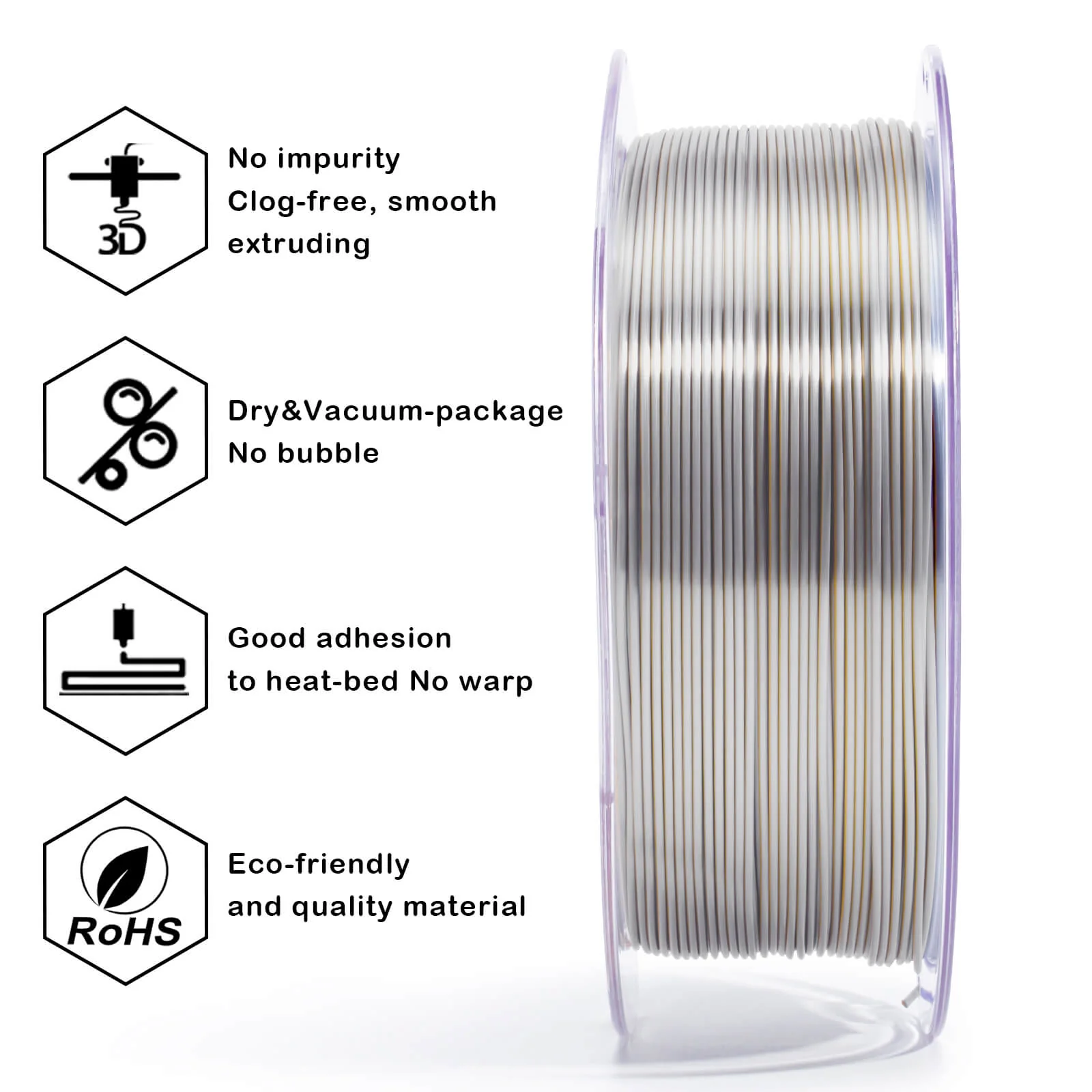 ZIRO Tri-color Silk PLA Filament 1.75mm, Gold & Silver - Image 10
