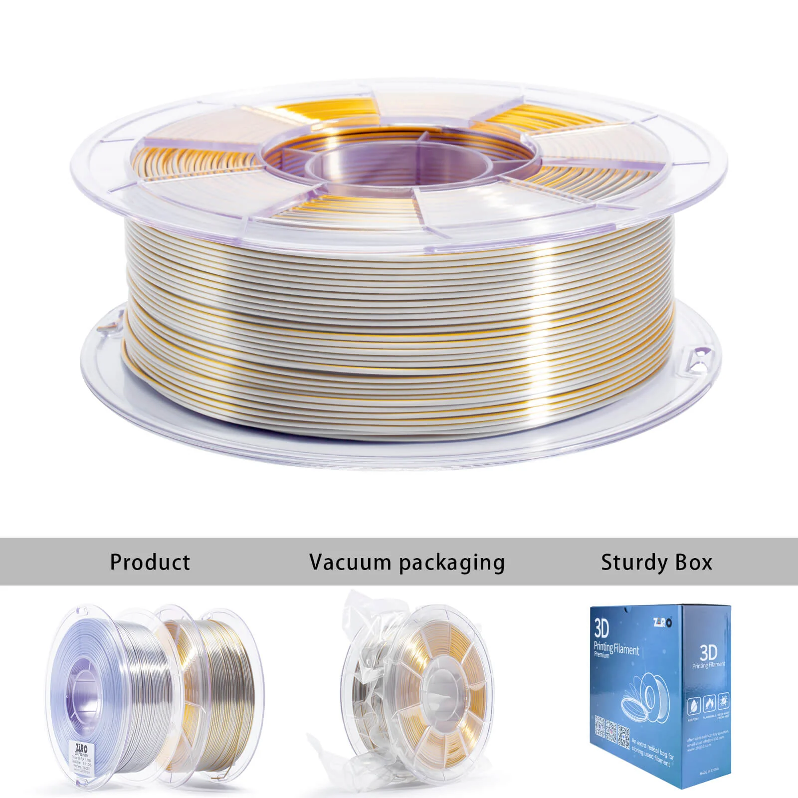ZIRO Tri-color Silk PLA Filament 1.75mm, Gold & Silver - Image 11