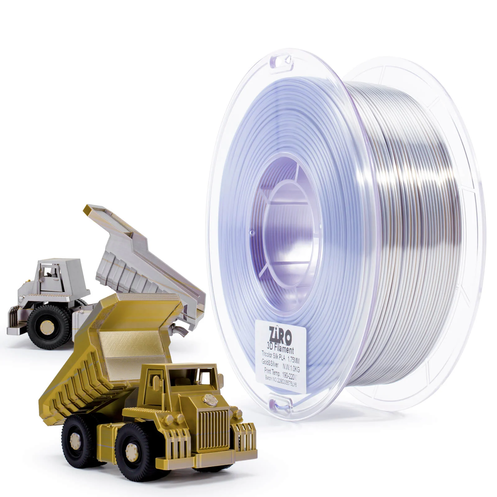 ZIRO Tri-color Silk PLA Filament 1.75mm, Gold & Silver - Image 6
