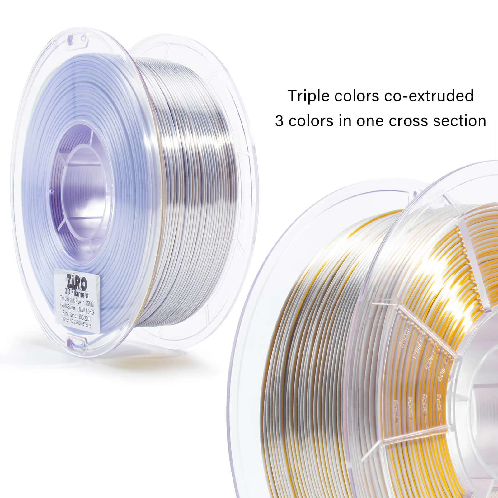 ZIRO Tri-color Silk PLA Filament 1.75mm, Gold & Silver - Image 9