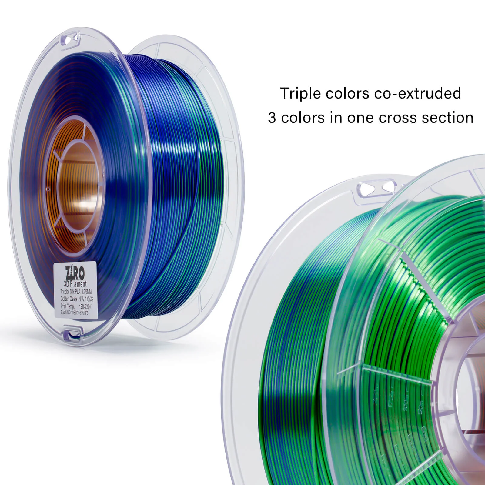 ZIRO Tri-color Silk PLA Filament 1.75mm, Golden Oasis - Image 12