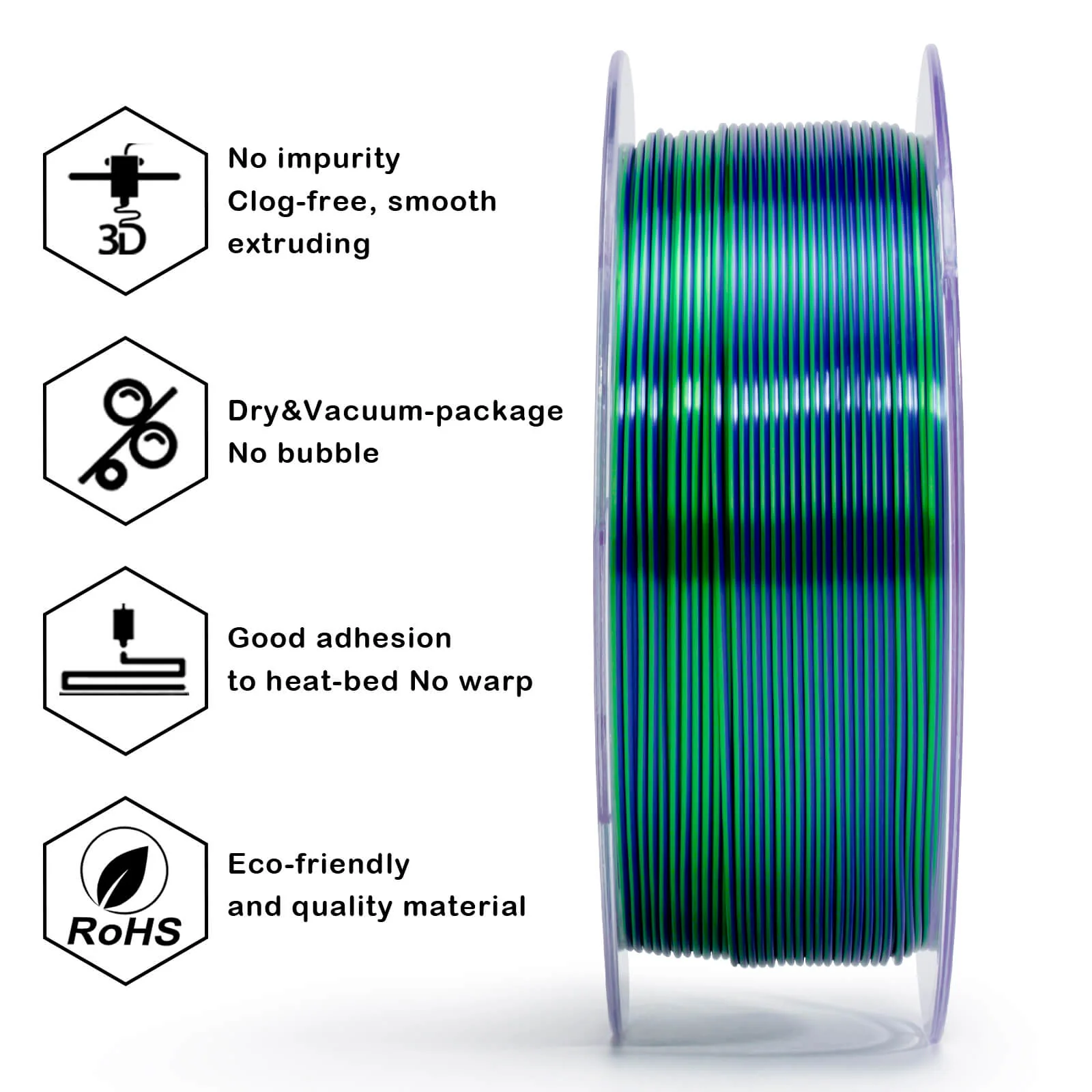 ZIRO Tri-color Silk PLA Filament 1.75mm, Golden Oasis - Image 13