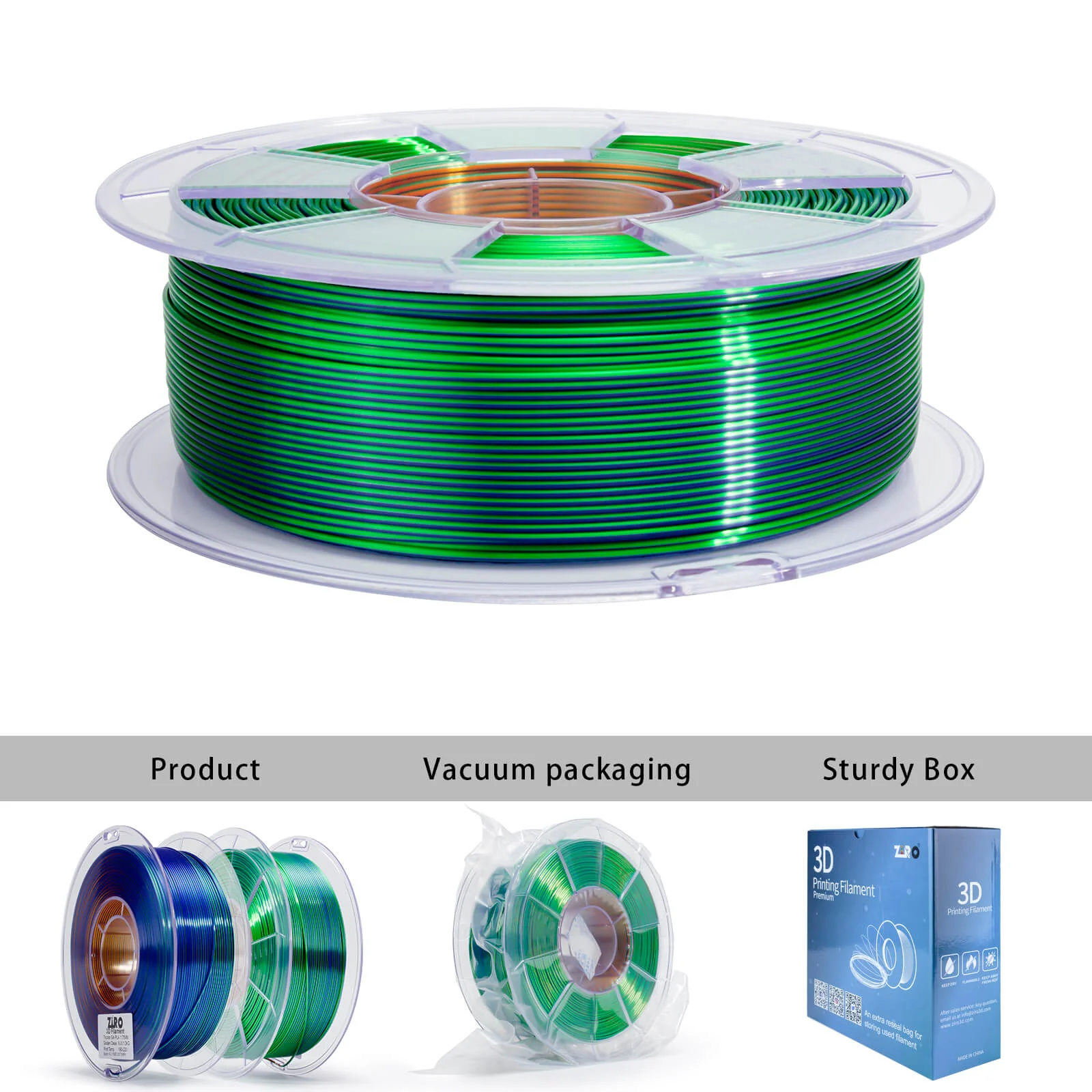 ZIRO Tri-color Silk PLA Filament 1.75mm, Golden Oasis - Image 14