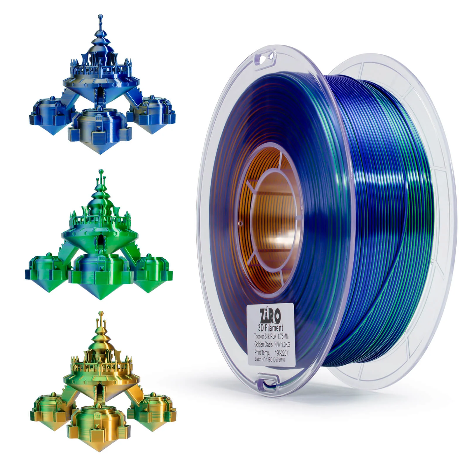 ZIRO Tri-color Silk PLA Filament 1.75mm, Golden Oasis - Image 7
