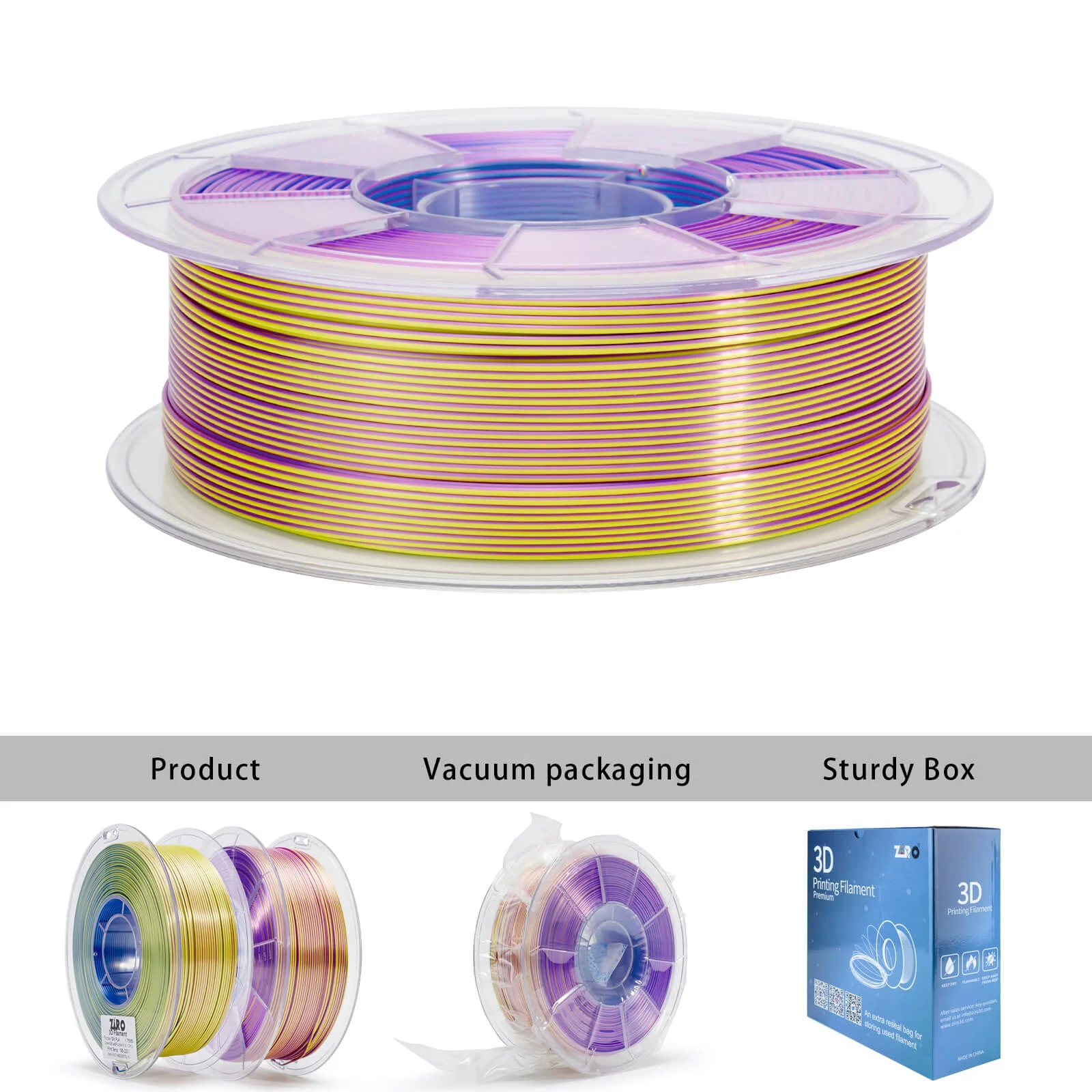 ZIRO Tri-color Silk PLA Filament 1.75mm, Green & Blue & Purple - Image 6