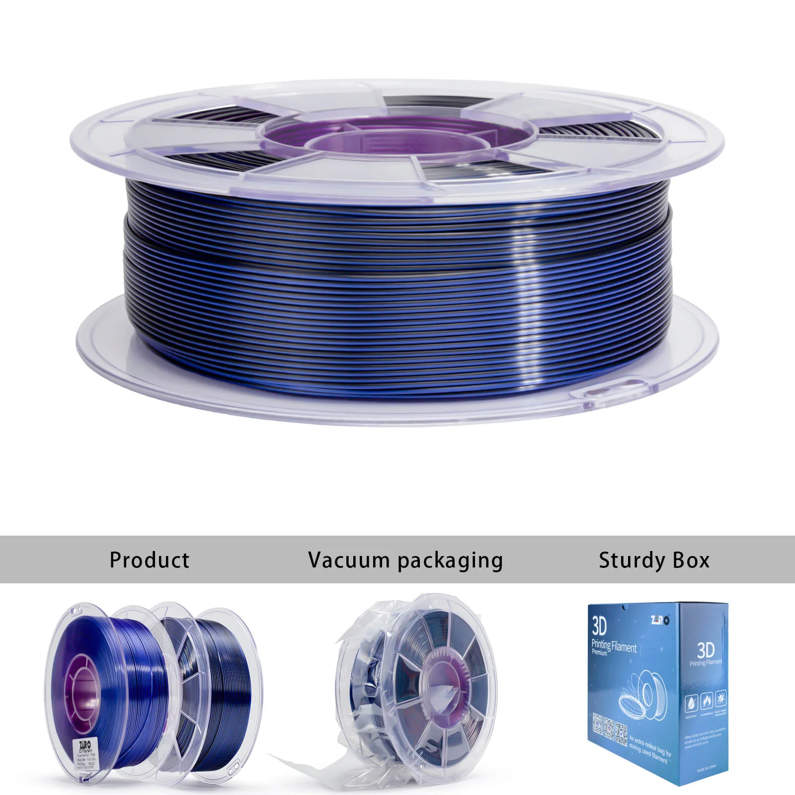 ZIRO Tri-color Silk PLA Filament 1.75mm, Indigo Satin - Image 10