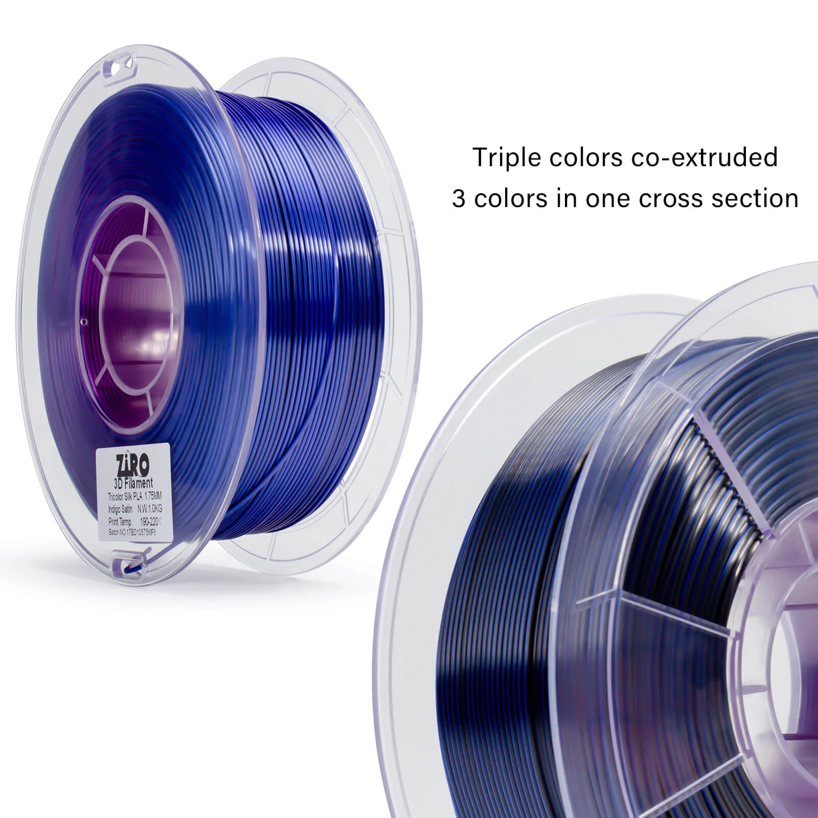 ZIRO Tri-color Silk PLA Filament 1.75mm, Indigo Satin - Image 8