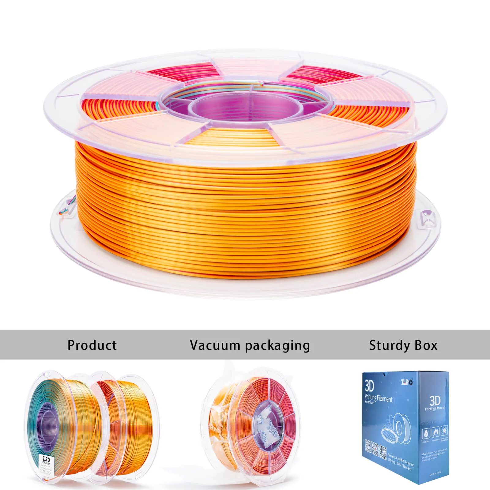 ZIRO Tri-color Silk PLA Filament 1.75mm, Metal Blossom - Image 9