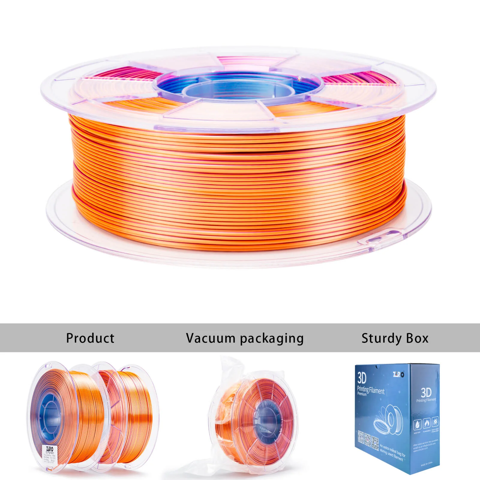 ZIRO Tri-color Silk PLA Filament 1.75mm, Moonlit Lake - Image 8