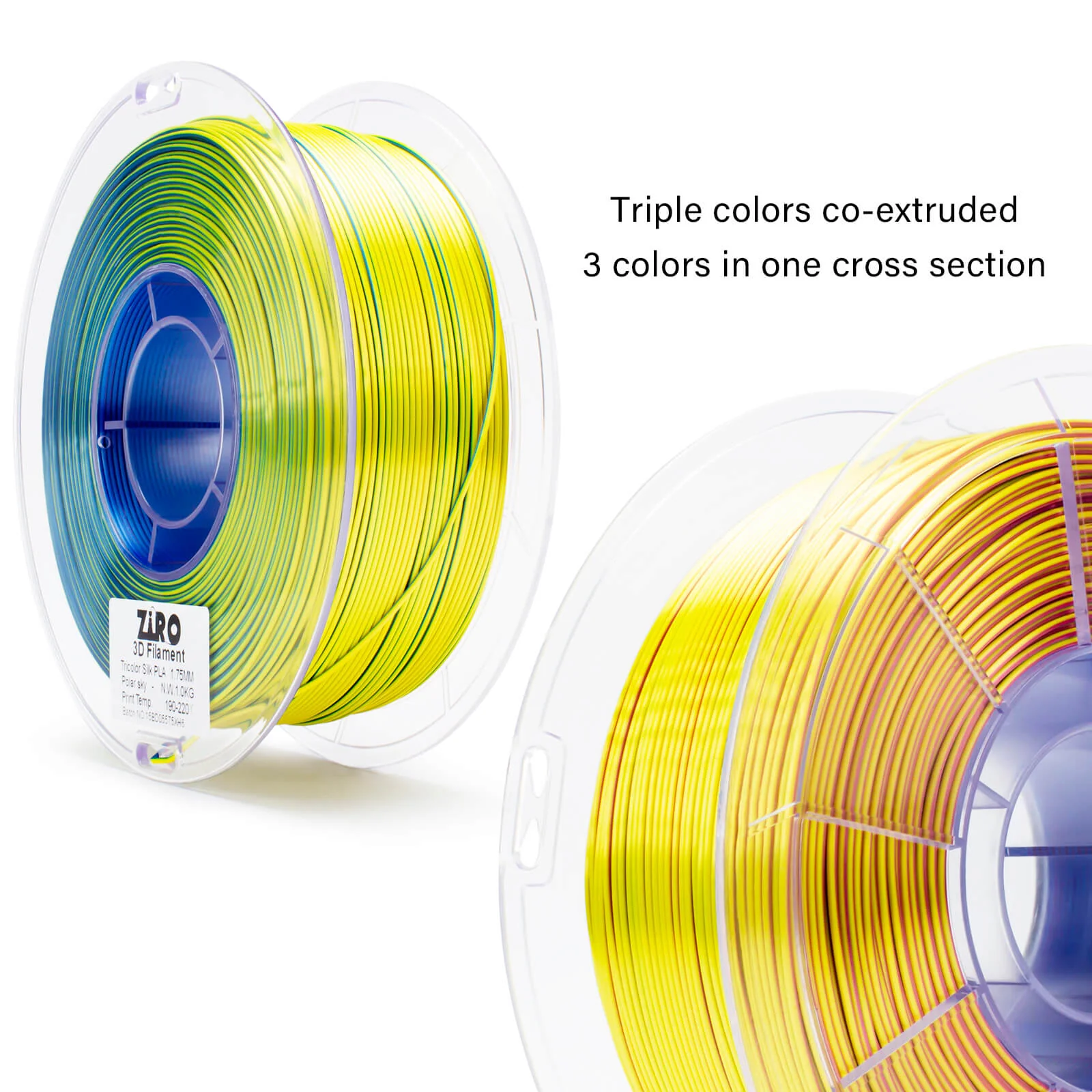ZIRO Tri-color Silk PLA Filament 1.75mm, Polar Sky - Image 9