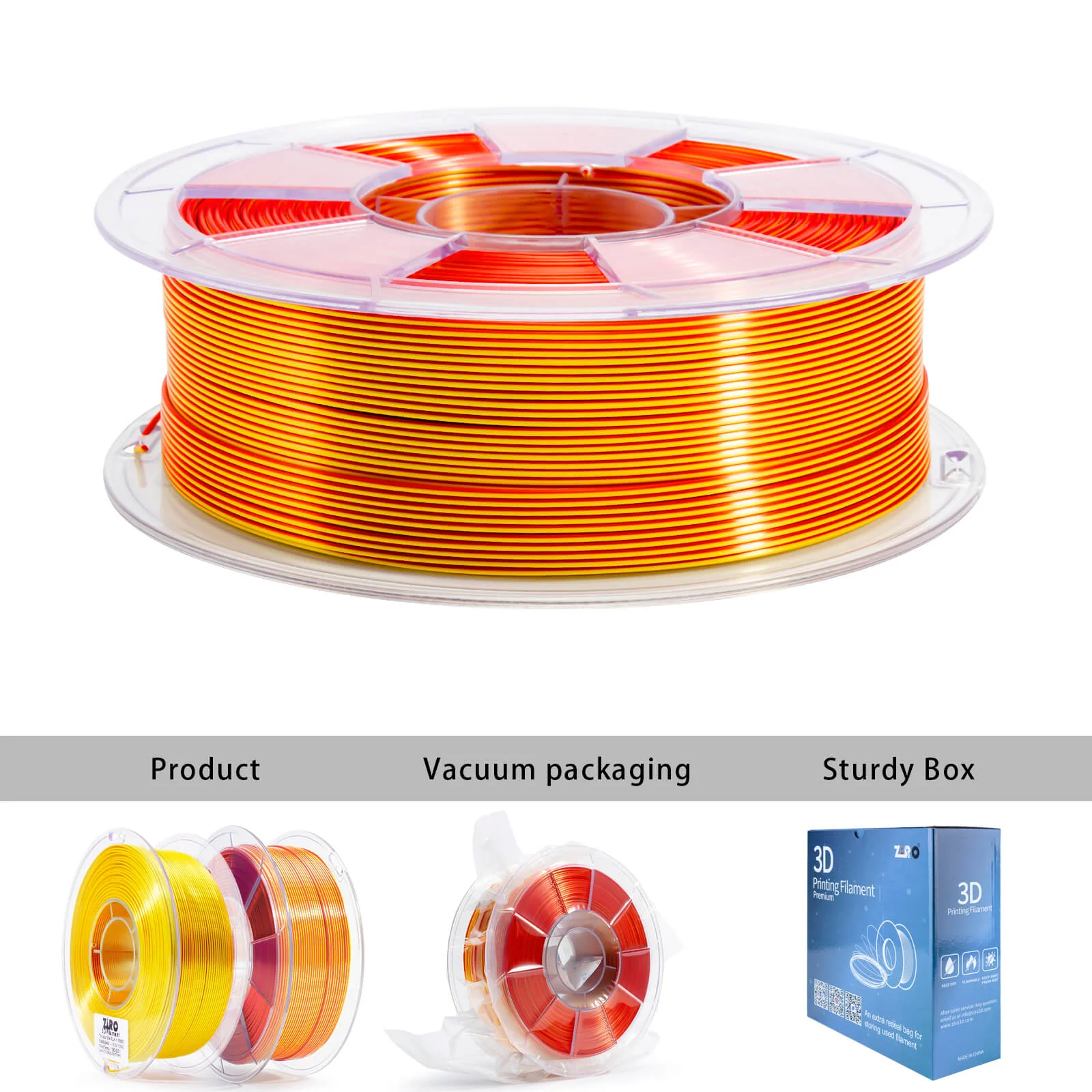 ZIRO Tri-color Silk PLA Filament 1.75mm, Red & Gold - Image 10
