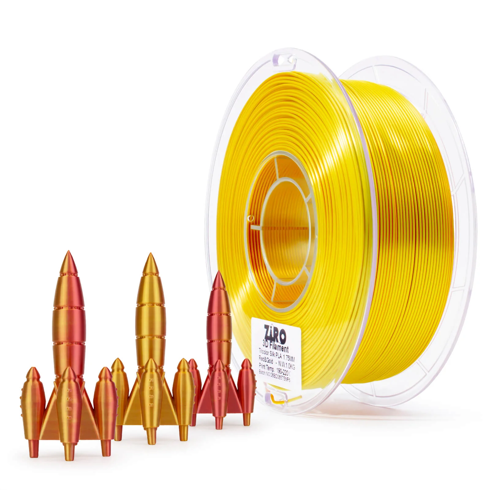 ZIRO Tri-color Silk PLA Filament 1.75mm, Red & Gold - Image 3