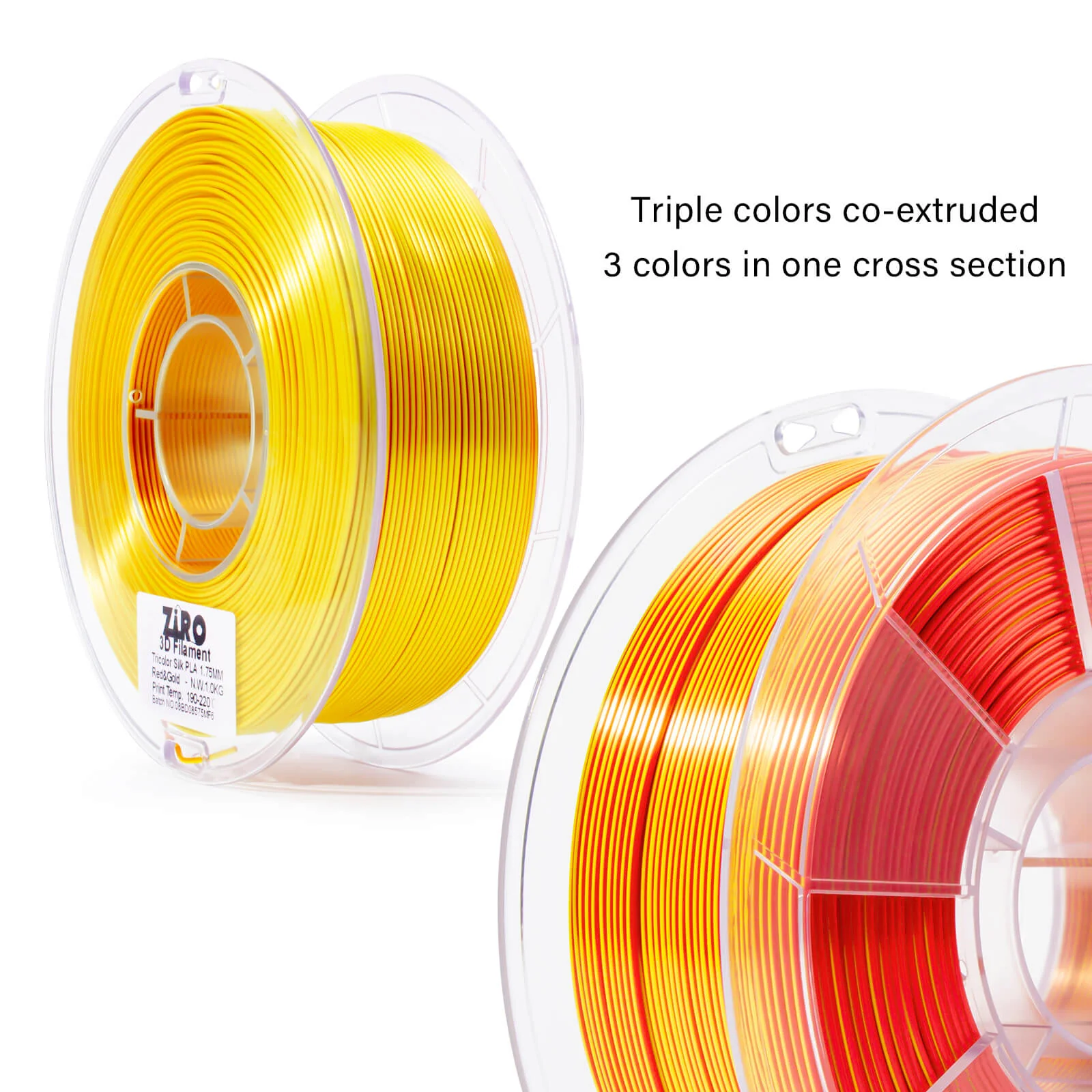 ZIRO Tri-color Silk PLA Filament 1.75mm, Red & Gold - Image 8